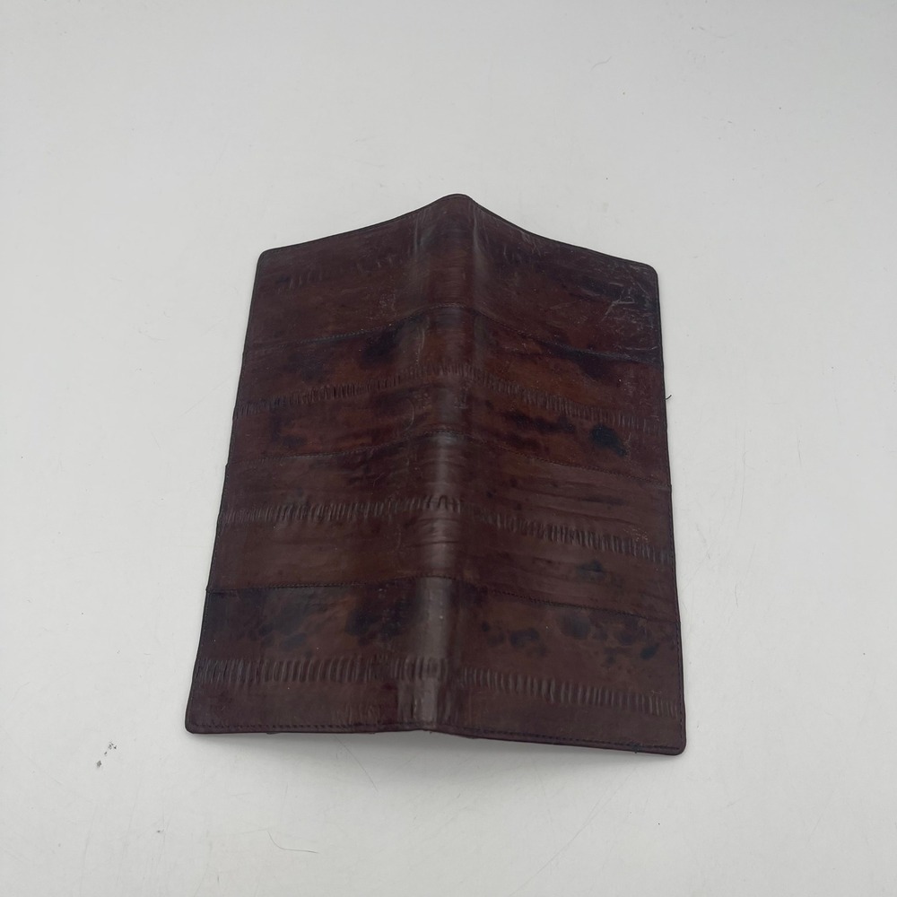 Lee Sands Hawaii Vintage Genuine Eel Skin Long Bifold Wallet Dark Brown
